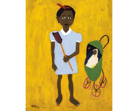 Young girl portrait | Li'l Sis | Vintage African American folk art | Black artist | William H. Johnson | Americana wall art: 8x10 Inches