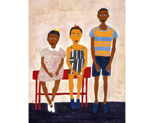 Portrait of 3 children | Vintage African American folk art | Black artist | Primitive Americana wall art | Person of color art: 8x10 Inches