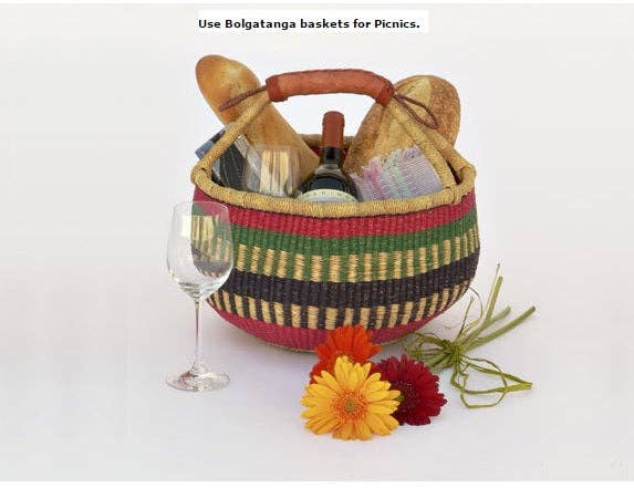 Large Ghana African Basket | Bolga Ghana Basket - Solid Blac: Large : D: 14"-16" x H: 10"