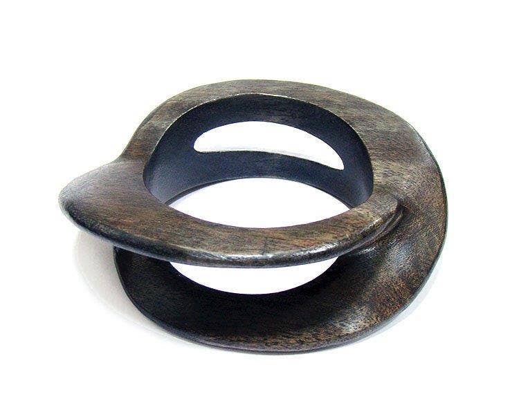 Carved Wooden Bangle African Jewelry: Brown