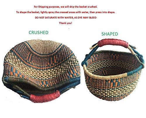 Large Ghana African Basket | Bolga Ghana Basket - Solid Blac: Large : D: 14"-16" x H: 10"