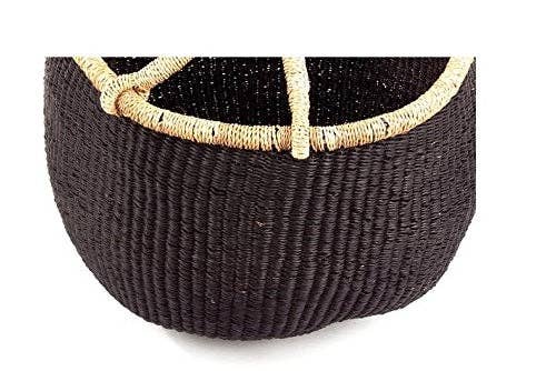 Large Ghana African Basket | Bolga Ghana Basket - Solid Blac: Large : D: 14"-16" x H: 10"