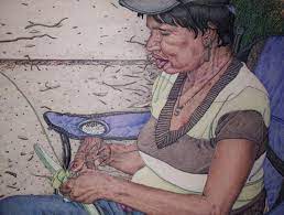 "Craftswoman Creating a Flower"  Print