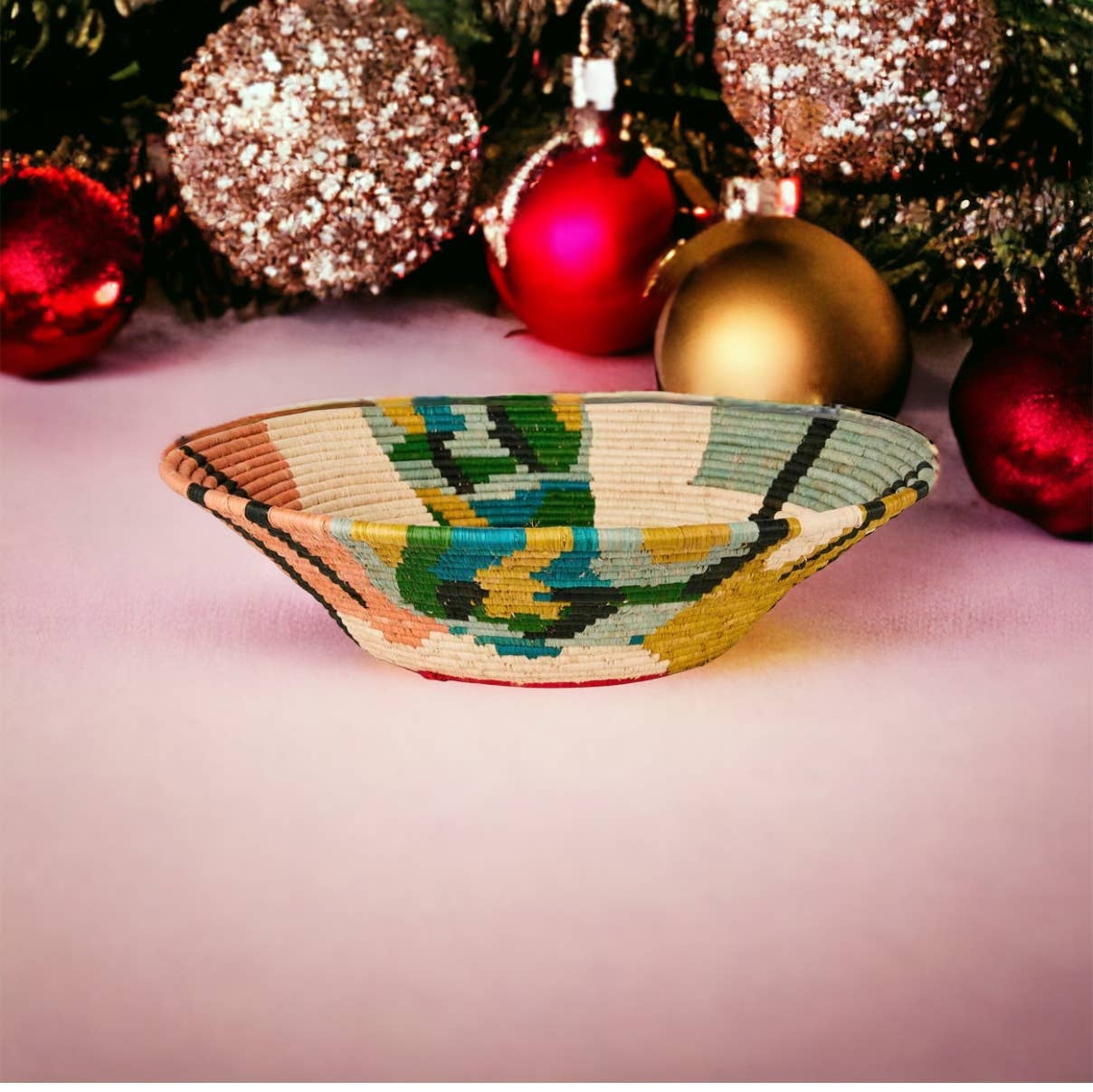 African  Uganda Woven Bowl - Blissfull Brights Woven Bowl 16: 16" x 4"