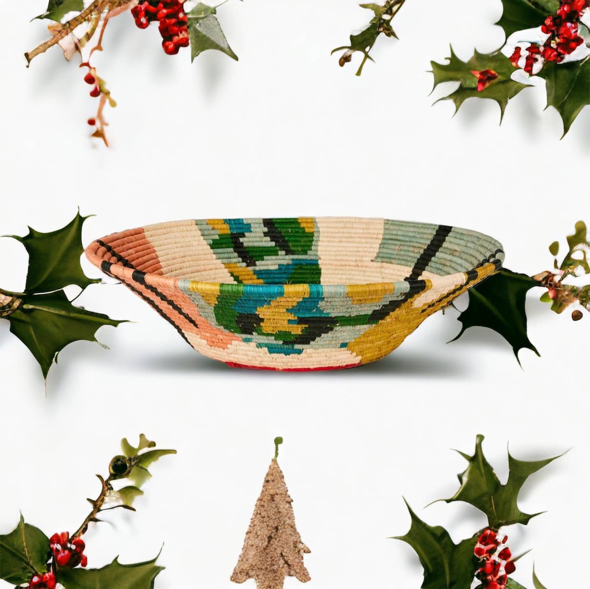 African  Uganda Woven Bowl - Blissfull Brights Woven Bowl 16: 16" x 4"