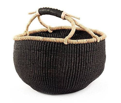 Large Ghana African Basket | Bolga Ghana Basket - Solid Blac: Large : D: 14"-16" x H: 10"