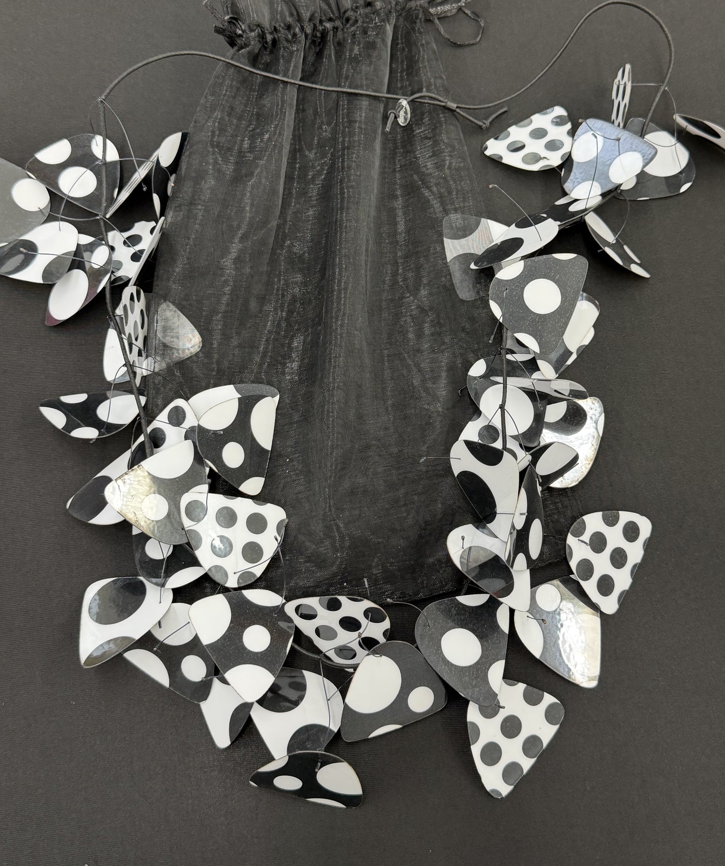 Takara Black and White Polka Dot triangle disc Necklace