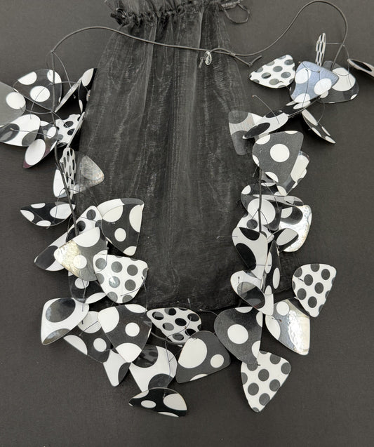 Takara Black and White Polka Dot triangle disc Necklace
