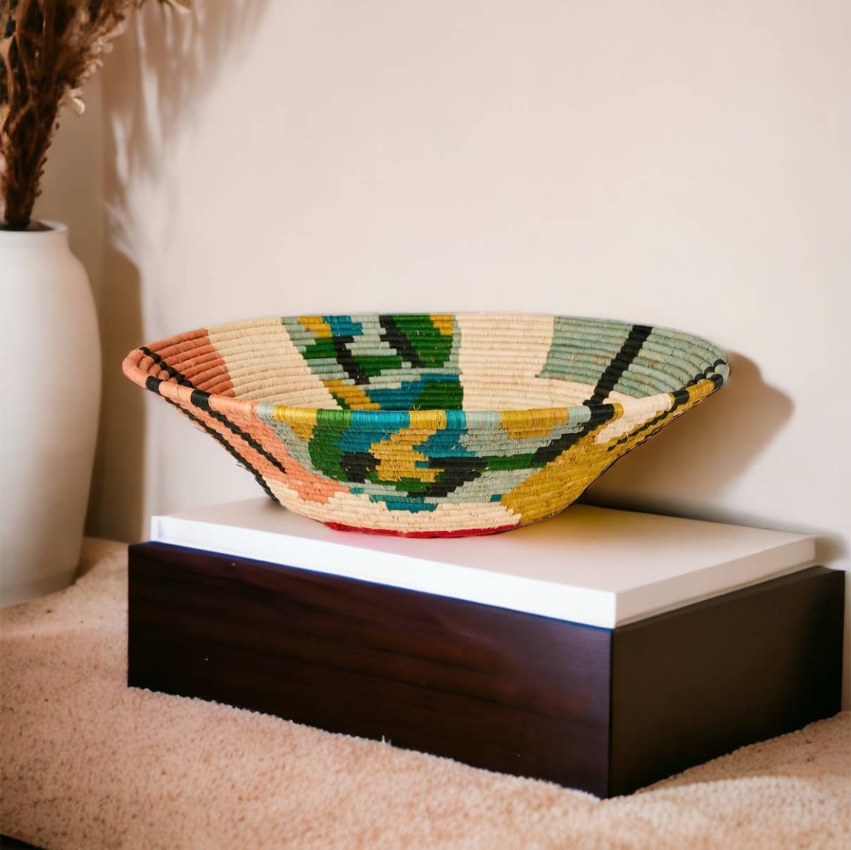African  Uganda Woven Bowl - Blissfull Brights Woven Bowl 16: 16" x 4"
