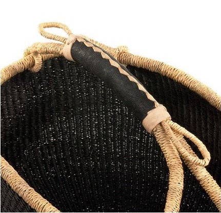 Large Ghana African Basket | Bolga Ghana Basket - Solid Blac: Large : D: 14"-16" x H: 10"
