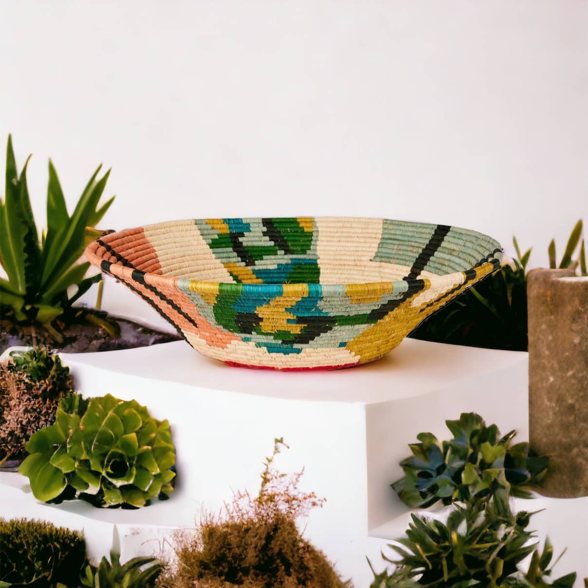 African  Uganda Woven Bowl - Blissfull Brights Woven Bowl 16: 16" x 4"